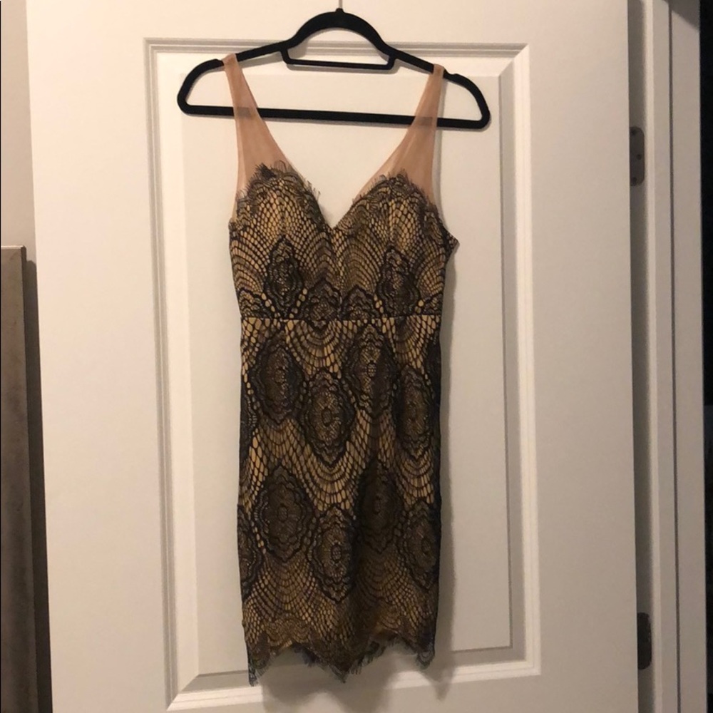 Black and nude lace bodycon dress